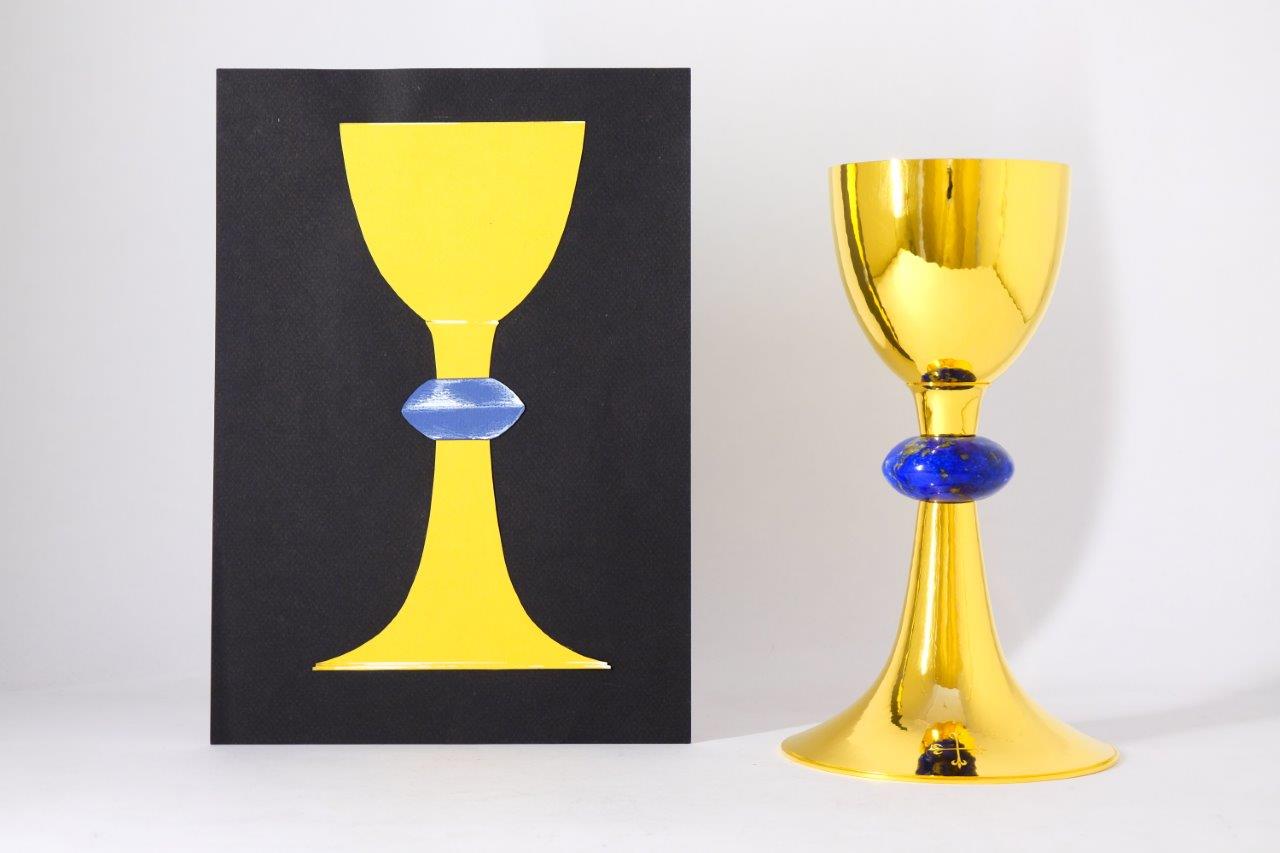 Primizkelch, Silber, vergoldet, mit Entwurfsansicht